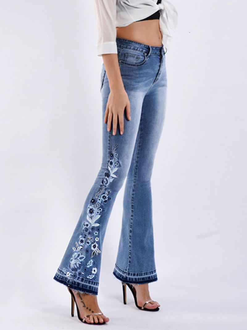 Bootcut Τζιν Για Γυναίκες Vintage Κεντημένα Ψηλόμεσα Φαρδιά Κάτω - Μπλε