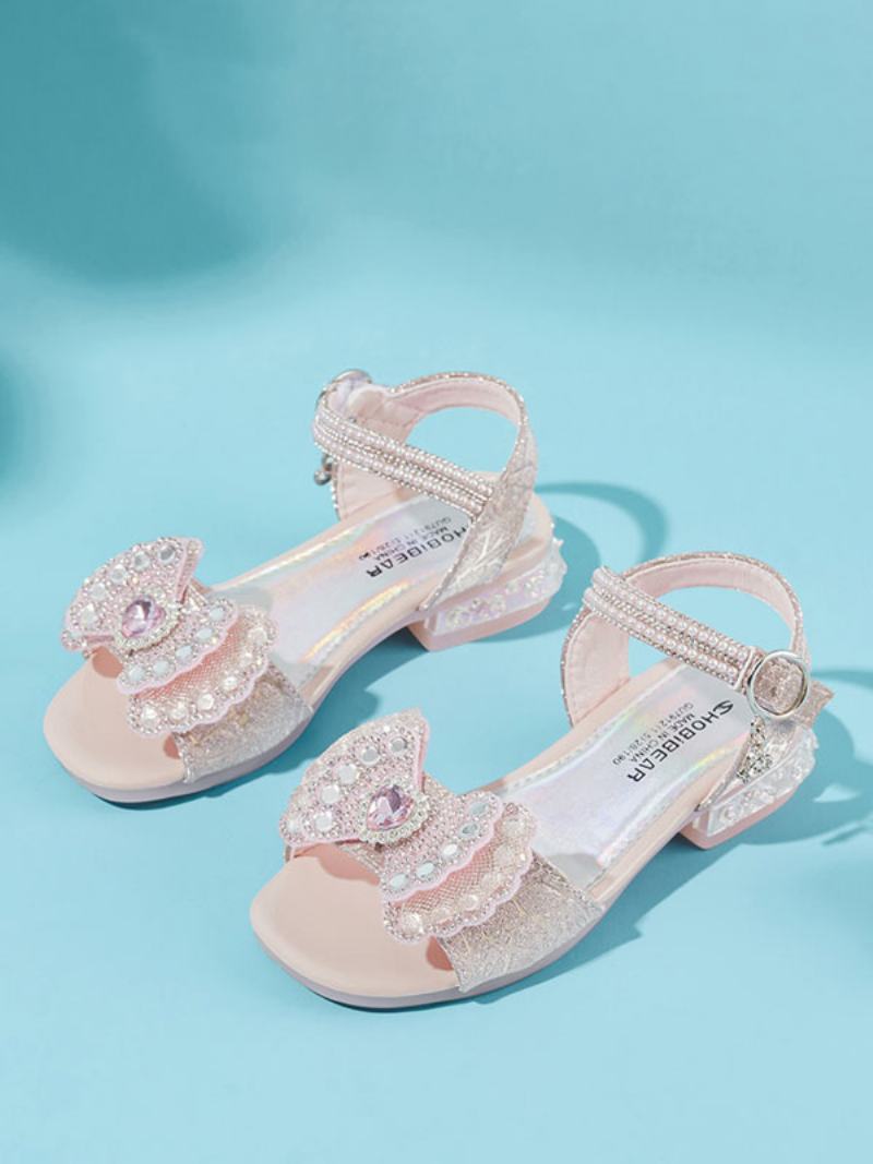 Flower Παπούτσια Για Κορίτσια Pink Pu Leather Bows Πάρτι For Kids - Ροζ