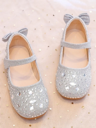 Flower Παπούτσια Για Κορίτσια Silver Polyester Bows Πάρτι For Kids