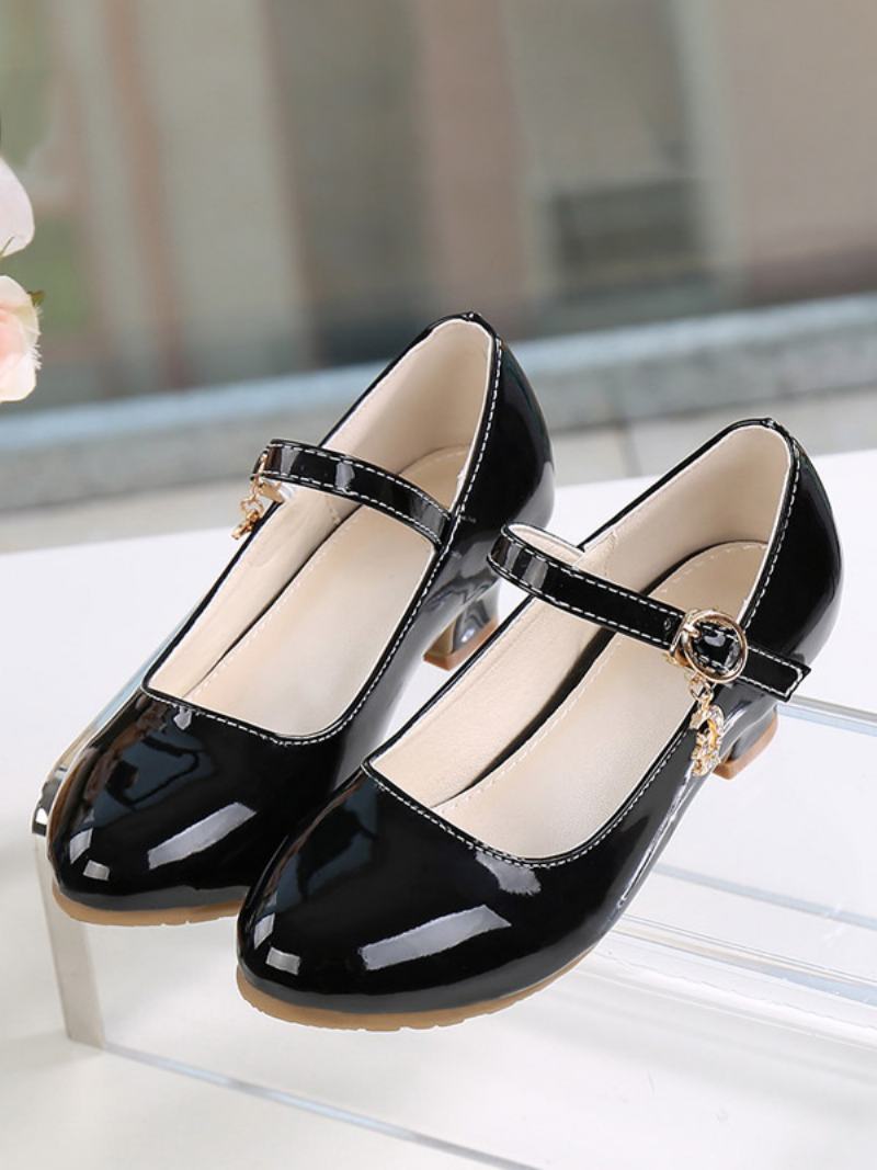 Flower Παπούτσια Για Κορίτσια Silver Pu Leather Rhinestones Πάρτι For Kids - Μαύρο