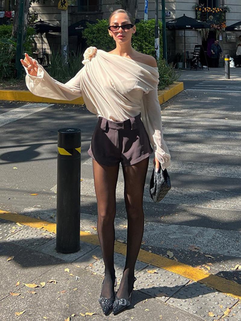 One Shoulder Tees Πλισέ Ασύμμετρο Πουκάμισο Για Γυναίκες - Ανοιχτό Κίτρινο