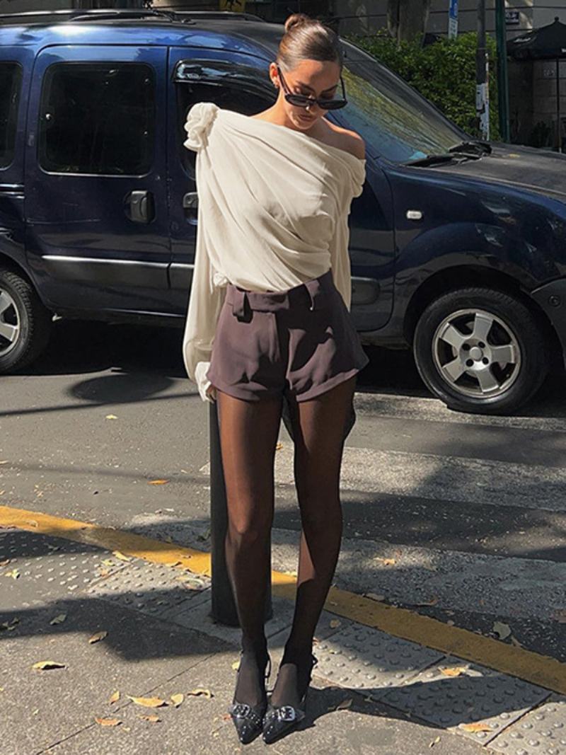 One Shoulder Tees Πλισέ Ασύμμετρο Πουκάμισο Για Γυναίκες - Ανοιχτό Κίτρινο