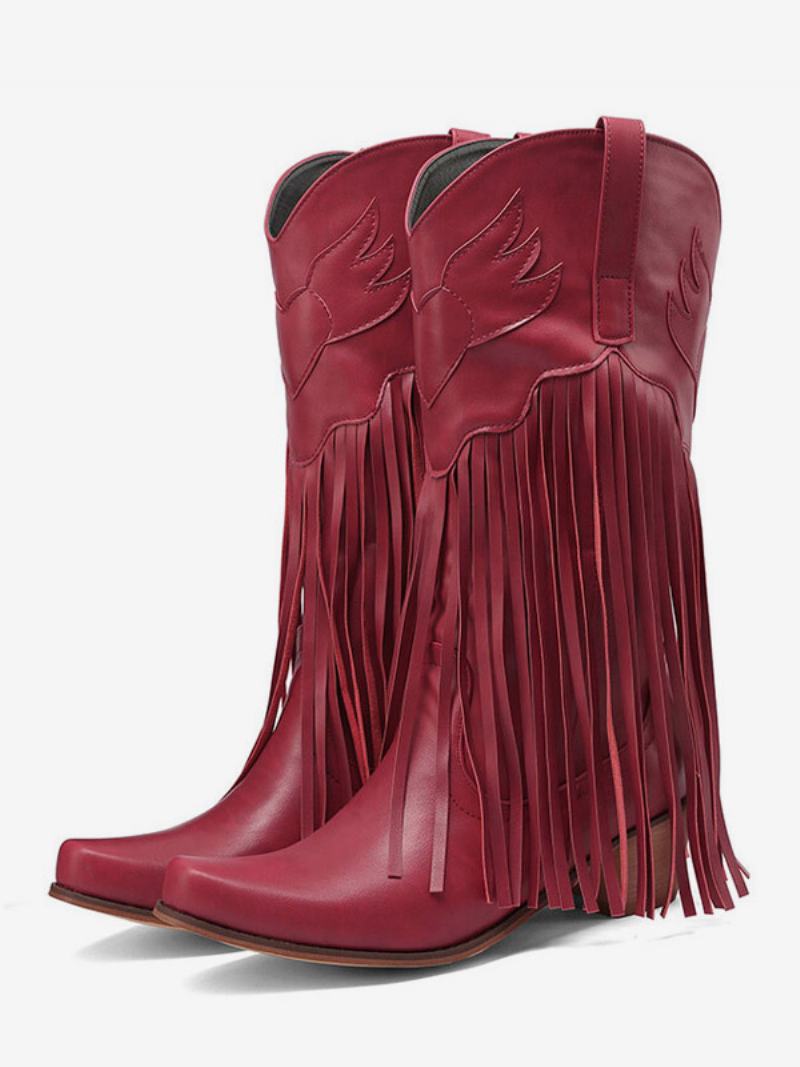 Suede Pink Western Boots Γυναικείες Μπότες Cowgirl Με Μυτερή Φούντα - Κόκκινο