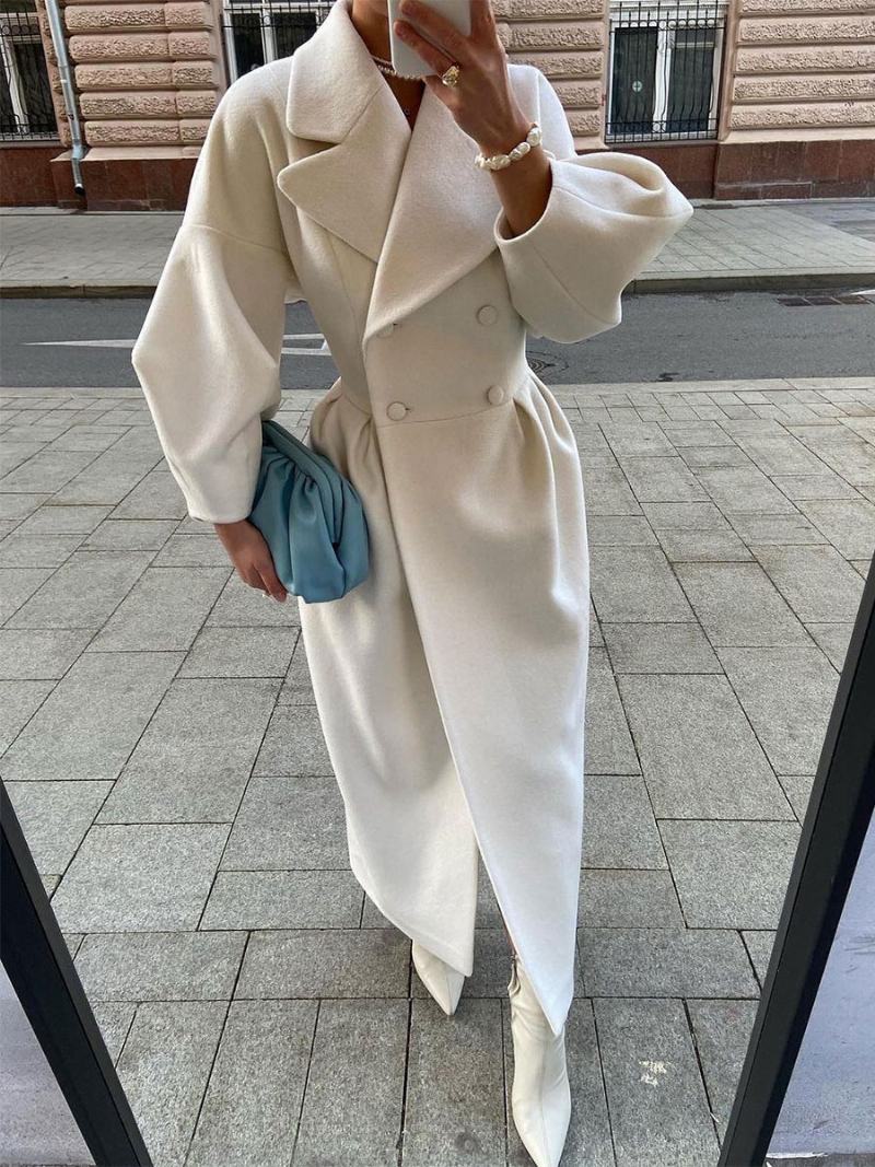 White Wrap Coat Για Γυναικεία Χειμερινά Εξωτερικά Ενδύματα - Λευκό