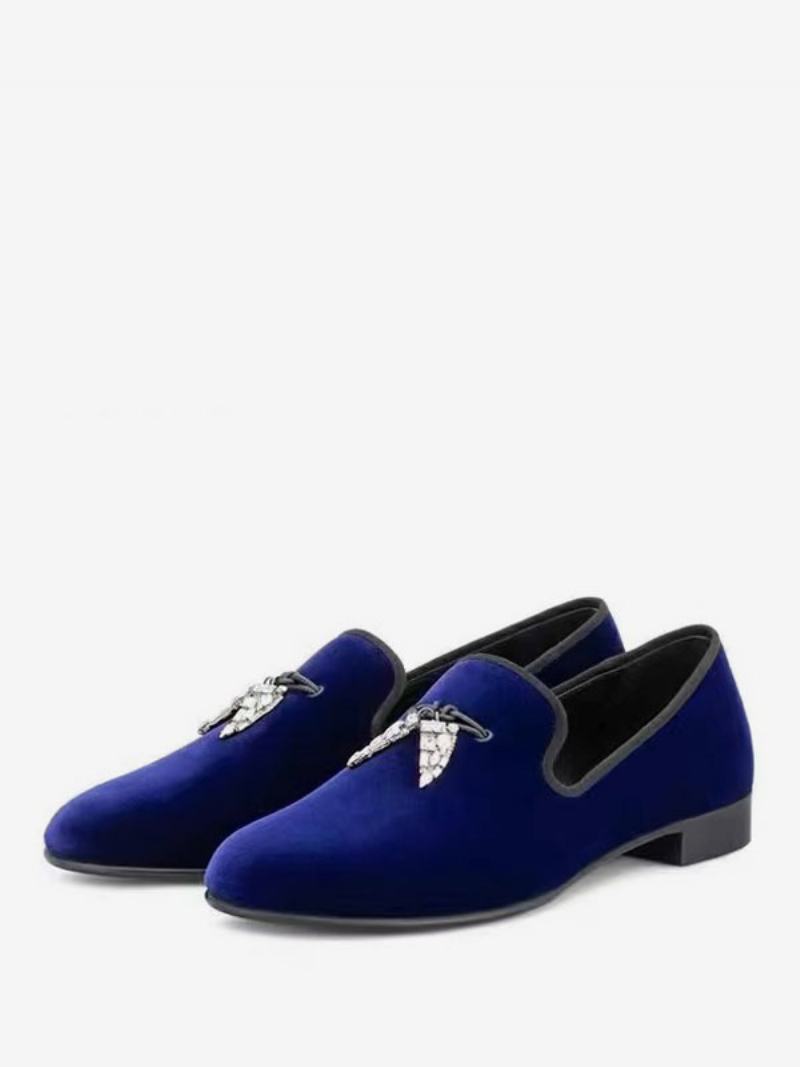 Ανδρικά Loafers Μαύρο Σουέτ Στο Επάνω Μέρος Μεταλλικό Δόντι Καρχαρία Στρογγυλά Παπούτσια Για Γάμους -  Εκθαμβωτικό Μπλε