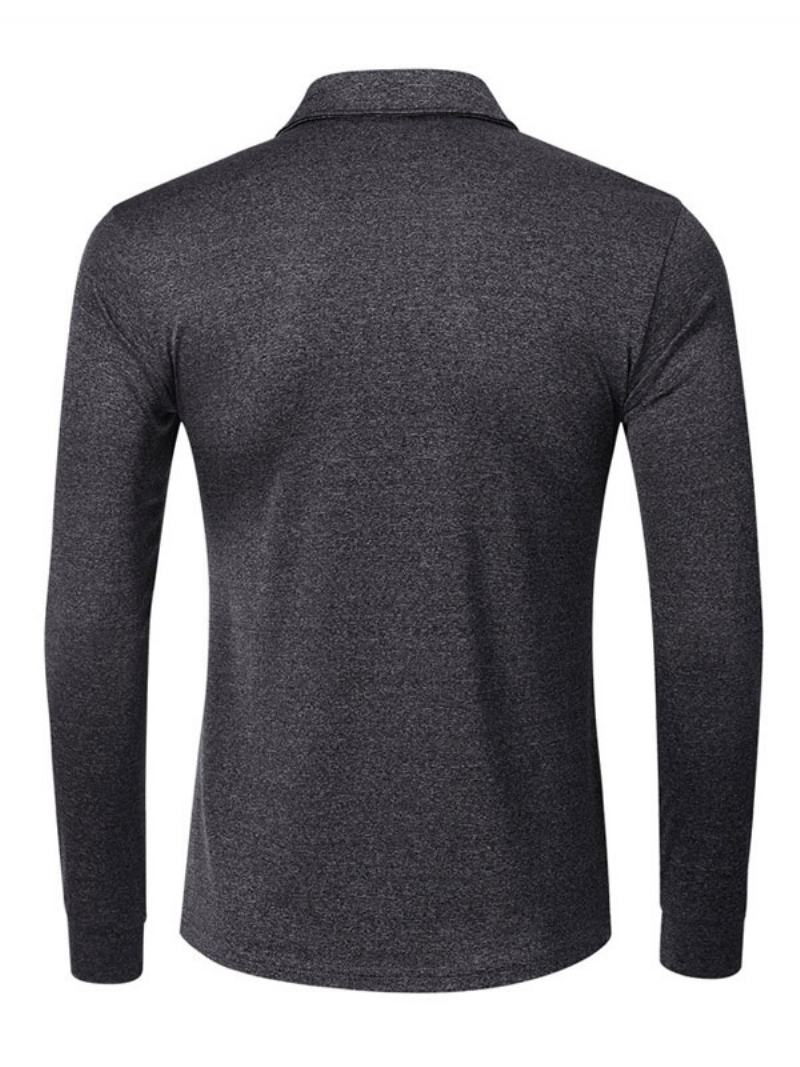 Ανδρικά T-shirts Casual Turndown Γιακάς Oversized Μακρυμάνικα - Βαθύ Γκρι