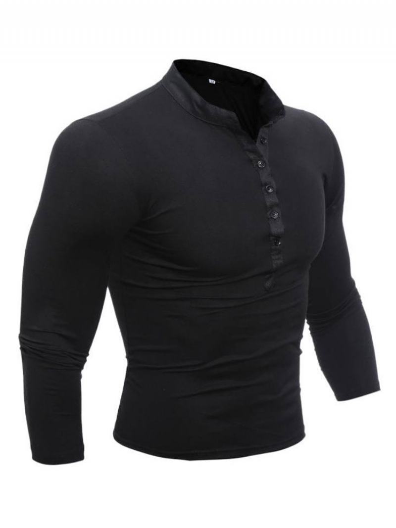 Ανδρικά Μπλουζάκια Chic Jewel Neck Μακριά Μανίκια - Μαύρο