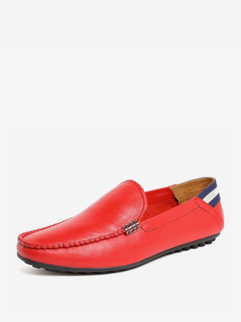 Ανδρικά Παπούτσια Loafer Από Δέρμα Αγελάδας Slip On Round Toe - Κόκκινο