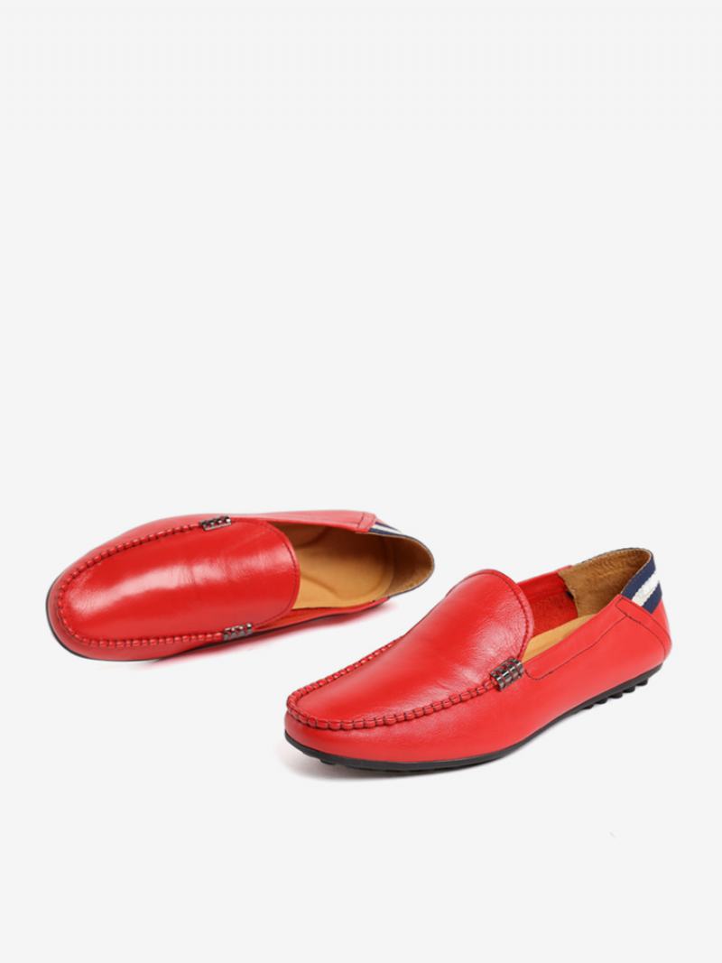 Ανδρικά Παπούτσια Loafer Από Δέρμα Αγελάδας Slip On Round Toe - Κόκκινο