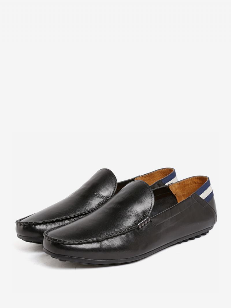 Ανδρικά Παπούτσια Loafer Από Δέρμα Αγελάδας Slip On Round Toe - Μαύρο