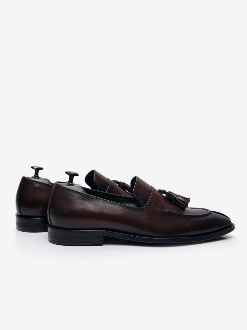 Ανδρικά Παπούτσια Γαμήλιας Loafer Cowhide Slip-on Tassel Prom - Καφέ Καφέ