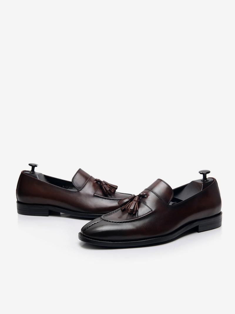 Ανδρικά Παπούτσια Γαμήλιας Loafer Cowhide Slip-on Tassel Prom - Καφέ Καφέ
