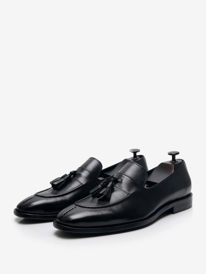 Ανδρικά Παπούτσια Γαμήλιας Loafer Cowhide Slip-on Tassel Prom - Μαύρο