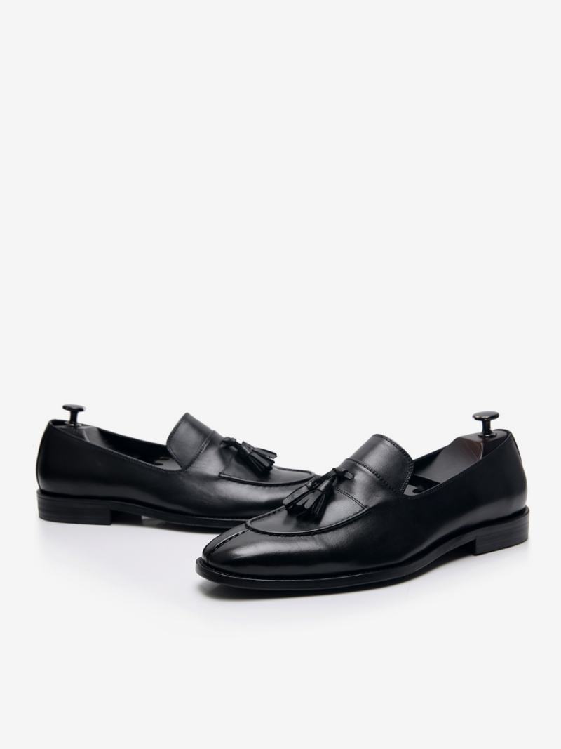 Ανδρικά Παπούτσια Γαμήλιας Loafer Cowhide Slip-on Tassel Prom - Μαύρο