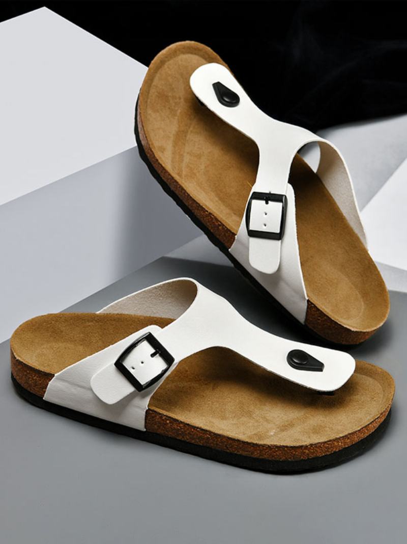 Ανδρικά Σανδάλια Slip-on Σόλα Από Καουτσούκ Δέρμα Αγελάδας - Λευκό