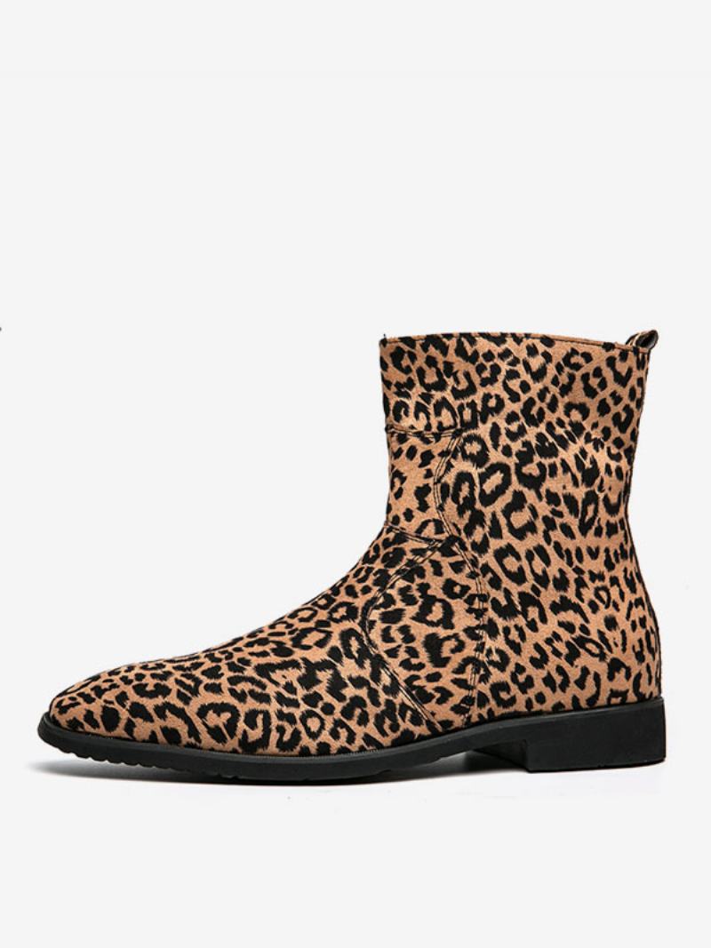 Ανδρικές Μπότες Chelsea Boots Pu Δερμάτινες Στρογγυλές Μύτης - Λεοπάρδαλη