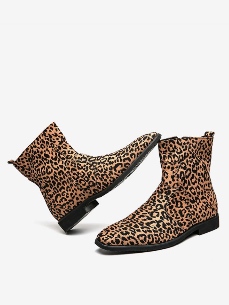 Ανδρικές Μπότες Chelsea Boots Pu Δερμάτινες Στρογγυλές Μύτης - Λεοπάρδαλη