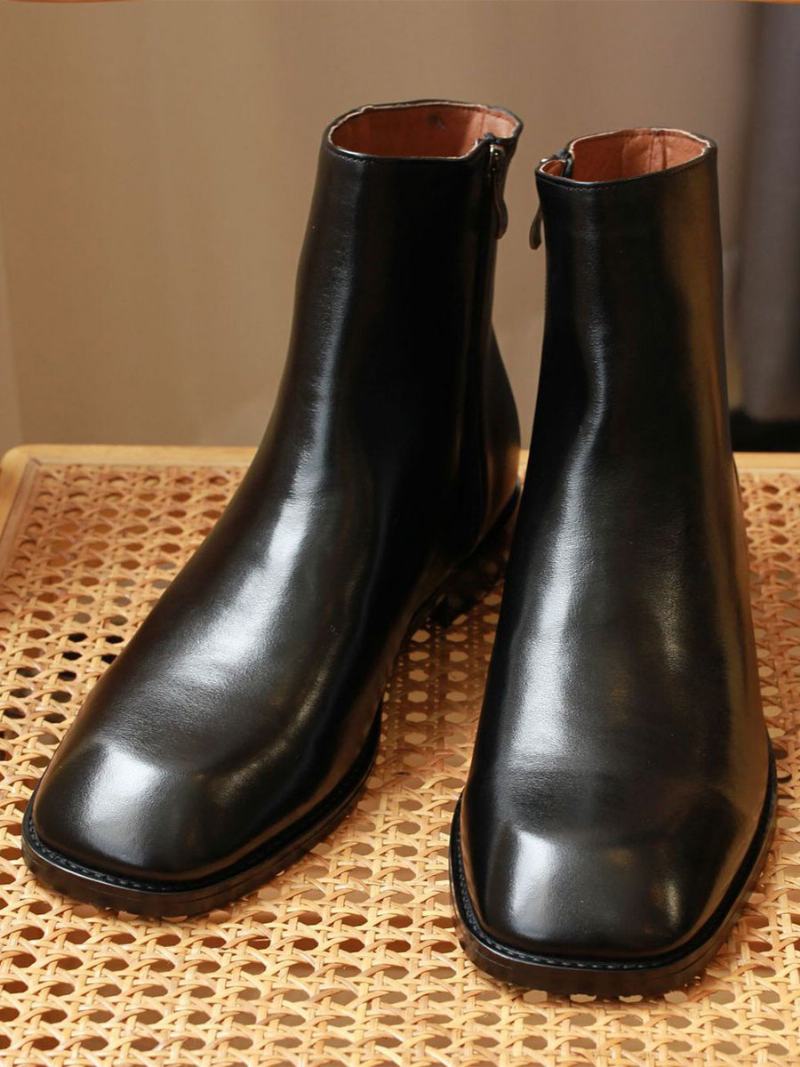 Ανδρικές Μπότες Chelsea Boots Μαύρο Τετράγωνο Δάχτυλο Από Δέρμα Αγελάδας - Μαύρος