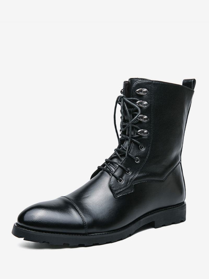 Ανδρικές Μπότες Cowboy Boots Coffee Brown Pu Δερμάτινο Στρογγυλό Δάχτυλο