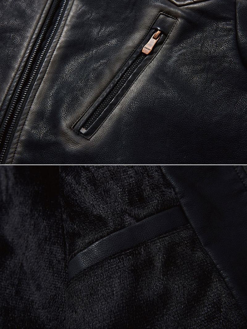 Ανδρικό Δερμάτινο Μπουφάν Windbreaker Με Φερμουάρ Απλές Στρώσεις Cool Spring Dazzling Blue - Μαύρο