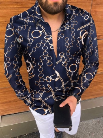 Ανδρικό Πουκάμισο Casual Με Στάμπα Σκούρο Navy