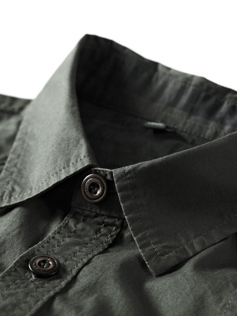 Ανδρικό Πουκάμισο Με Γυριστό Γιακά Casual Asymmetrical Ανοιχτό Καφέ - Σκούρο Πράσινο