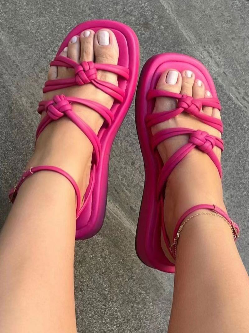 Γυναικεία Flat Σανδάλια Chic Open Toe Pu Δερμάτινα - Ροζ