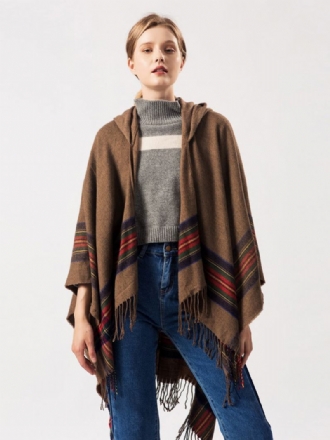 Γυναικεία Κάπα Poncho Cardigan Με Σάλι Bohemian Hooded Fringe