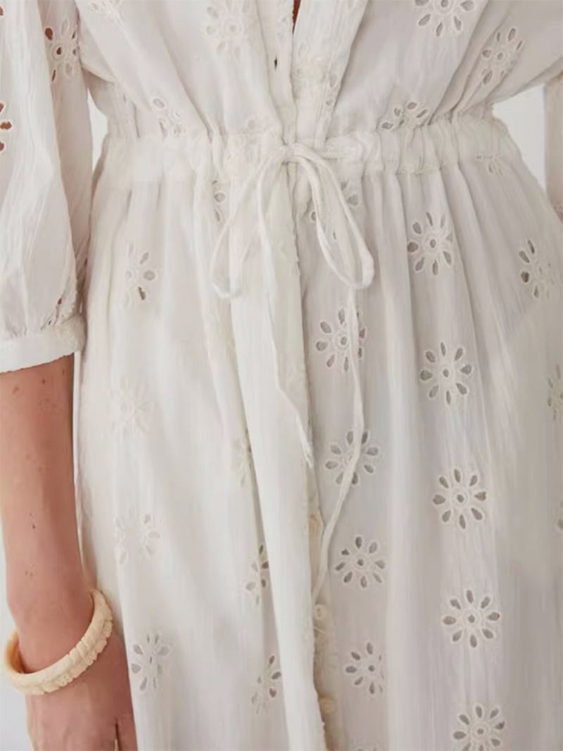 Γυναικεία Κομψά Φόρεμα Boho Από Κάτω Προς Τα Πάνω Με Ζωσμένες Κούφια Καλοκαιρινά Φορέματα - Μπεζ