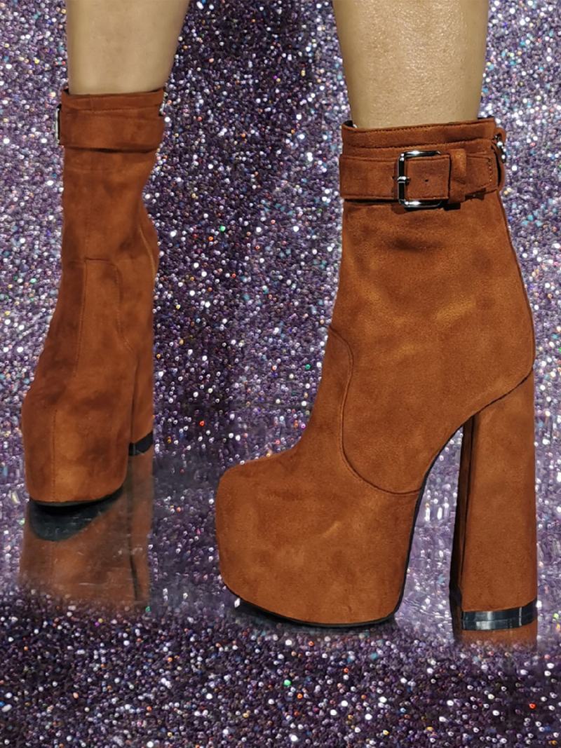 Γυναικεία Μποτάκια Micro Suede Στο Επάνω Μέρος Στρογγυλά Μέχρι Τον Αστράγαλο - Καφέ Καφέ