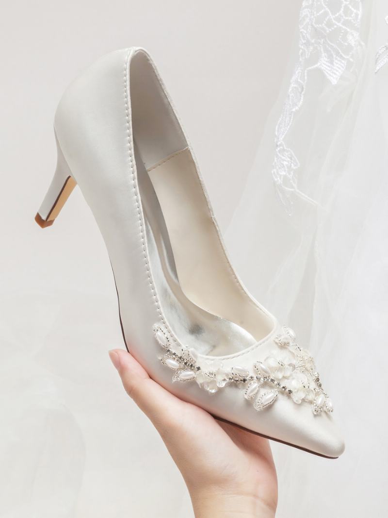 Γυναικεία Νυφικά Παπούτσια Ivory Rhinetstones Με Μυτερή Μύτη - Ελεφαντόδοντο
