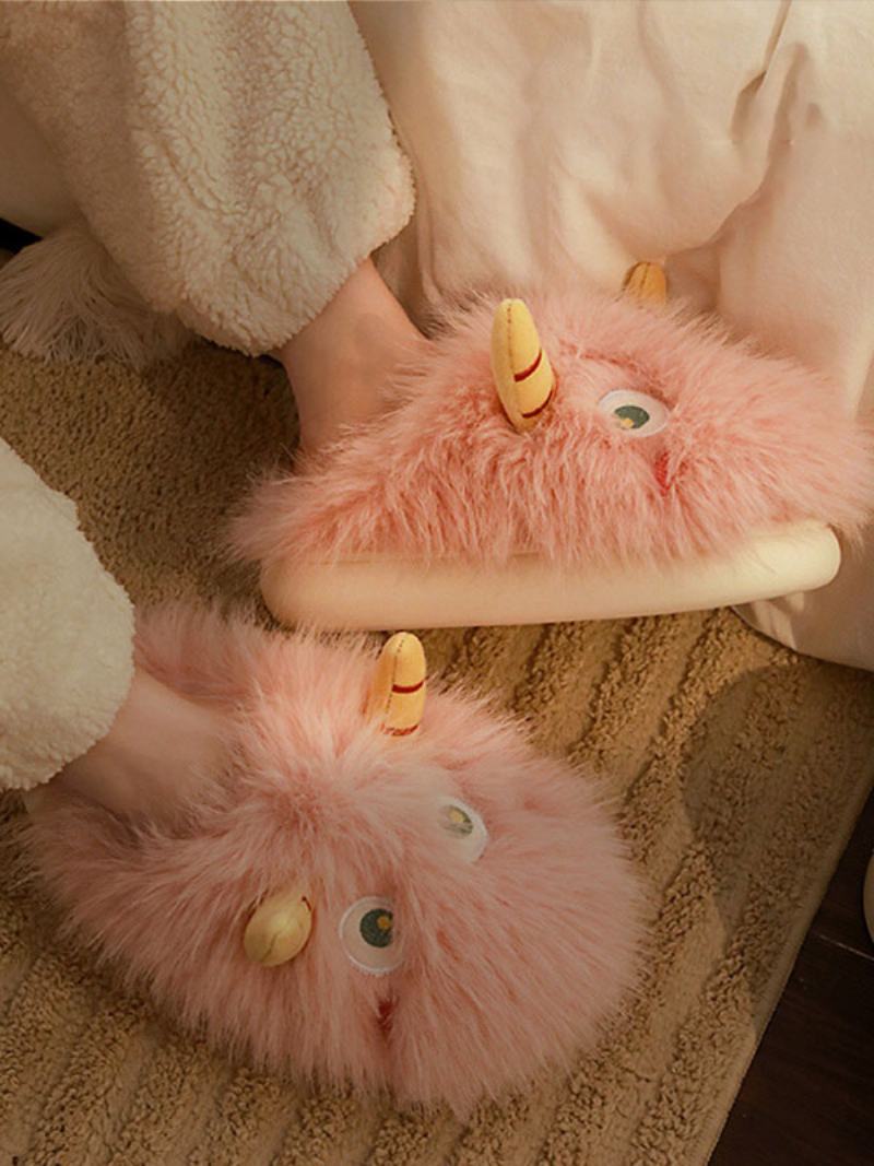 Γυναικεία Πέδιλα Slide Παντόφλες Casual Faux Fur Με Στρογγυλά Δάχτυλα - Ροζ