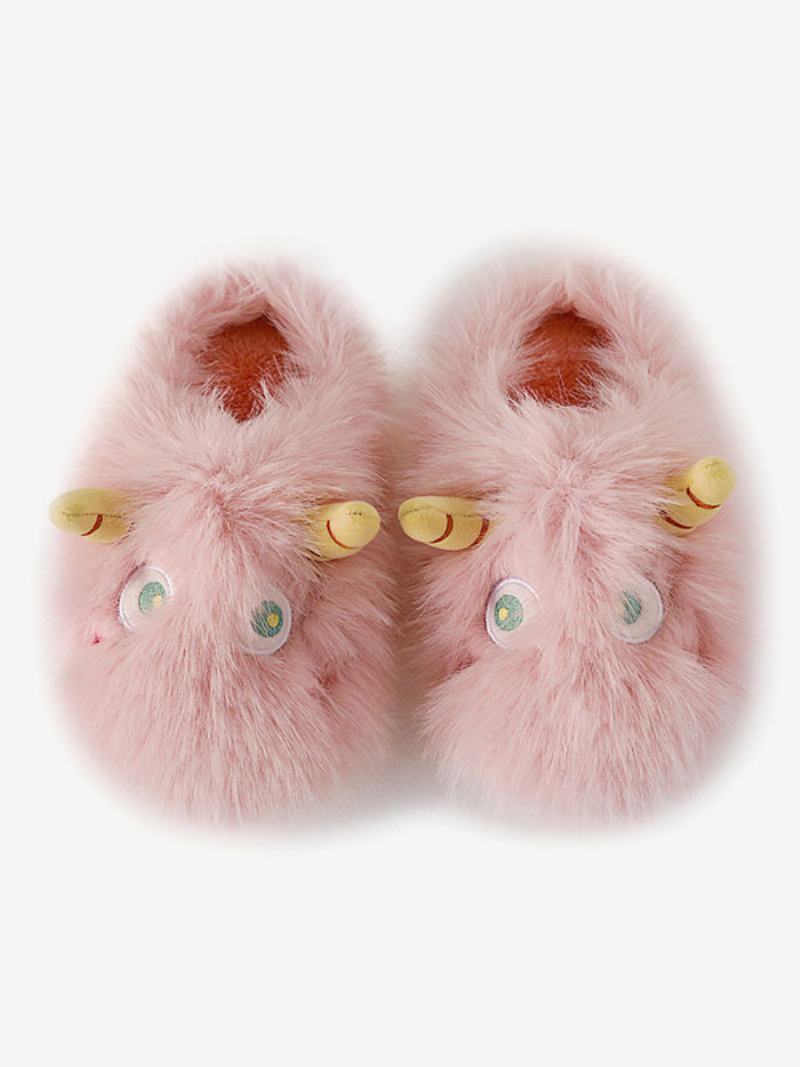 Γυναικεία Πέδιλα Slide Παντόφλες Casual Faux Fur Με Στρογγυλά Δάχτυλα - Ροζ