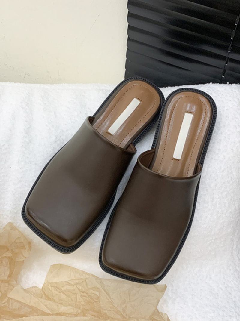 Γυναικεία Παπούτσια White Mule Square Toe Puppy Heel - Καφέ Καφέ