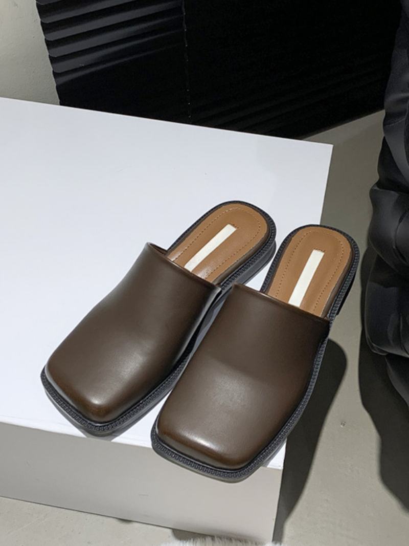 Γυναικεία Παπούτσια White Mule Square Toe Puppy Heel - Καφέ Καφέ