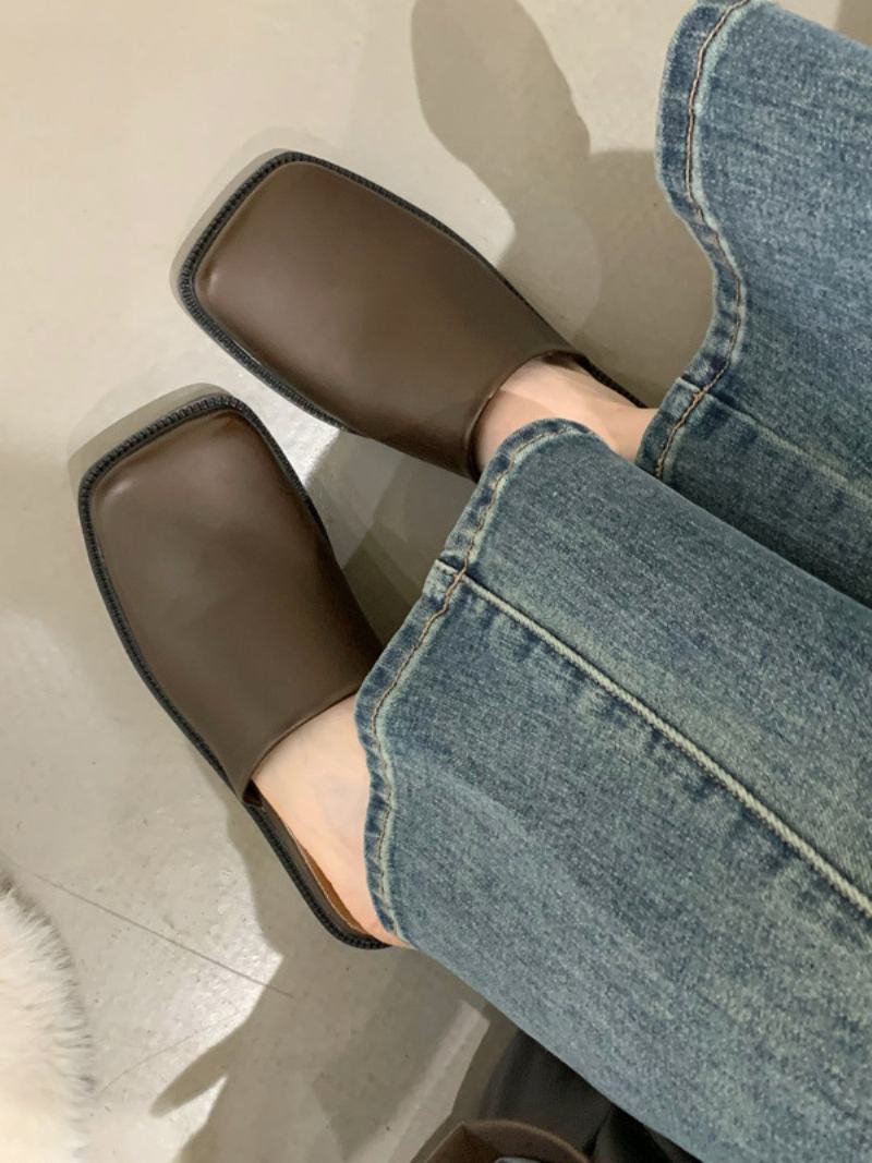 Γυναικεία Παπούτσια White Mule Square Toe Puppy Heel - Καφέ Καφέ