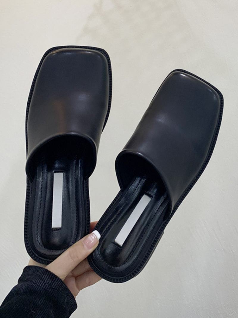 Γυναικεία Παπούτσια White Mule Square Toe Puppy Heel - Μαύρο