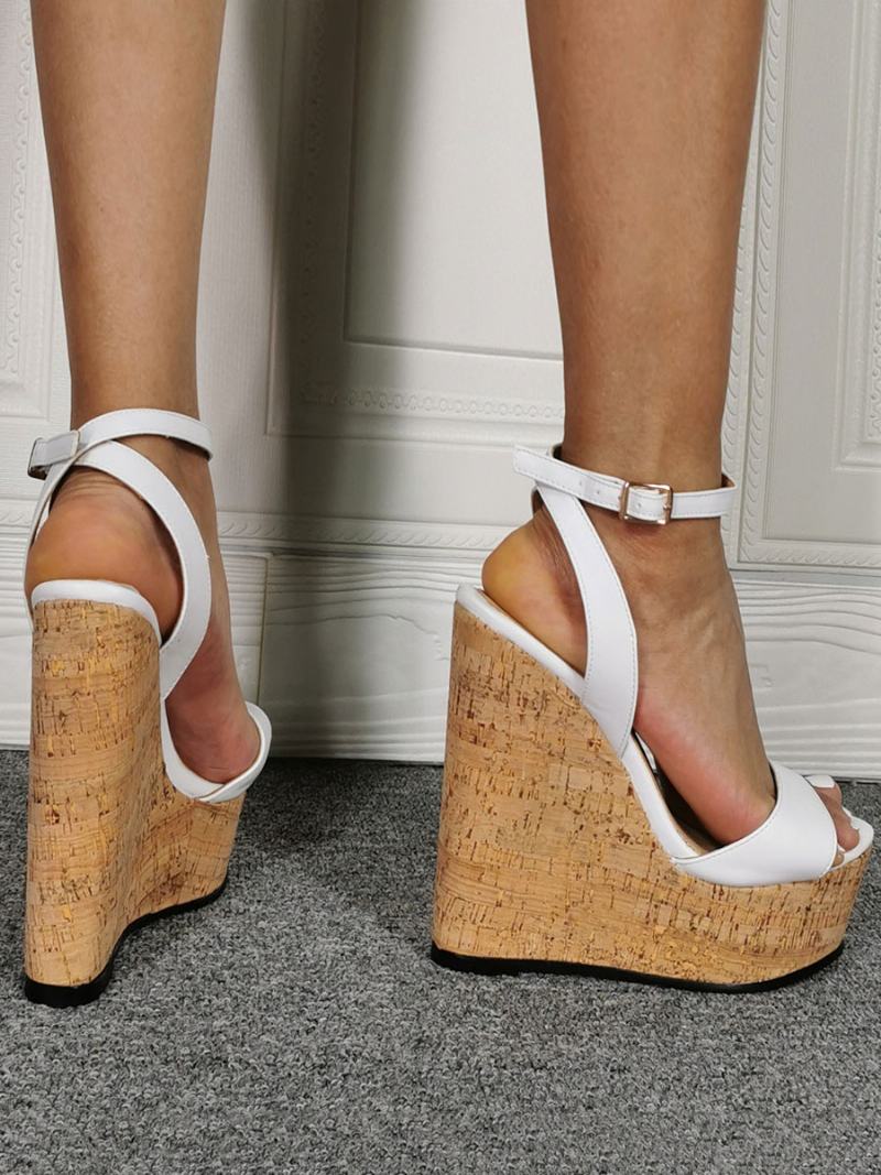 Γυναικεία Σέξι Πέδιλα Wedges Λευκά Slingback Πλατφόρμα Αστραγάλου Strap Wedge Σανδάλια - Λευκό