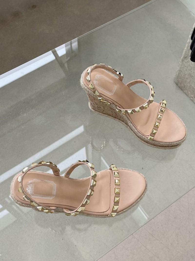 Γυναικεία Σανδάλια Wedges Rivets Με Στρογγυλά Δάχτυλα Πλατφόρμας Wedge - Ανοιχτό Κίτρινο