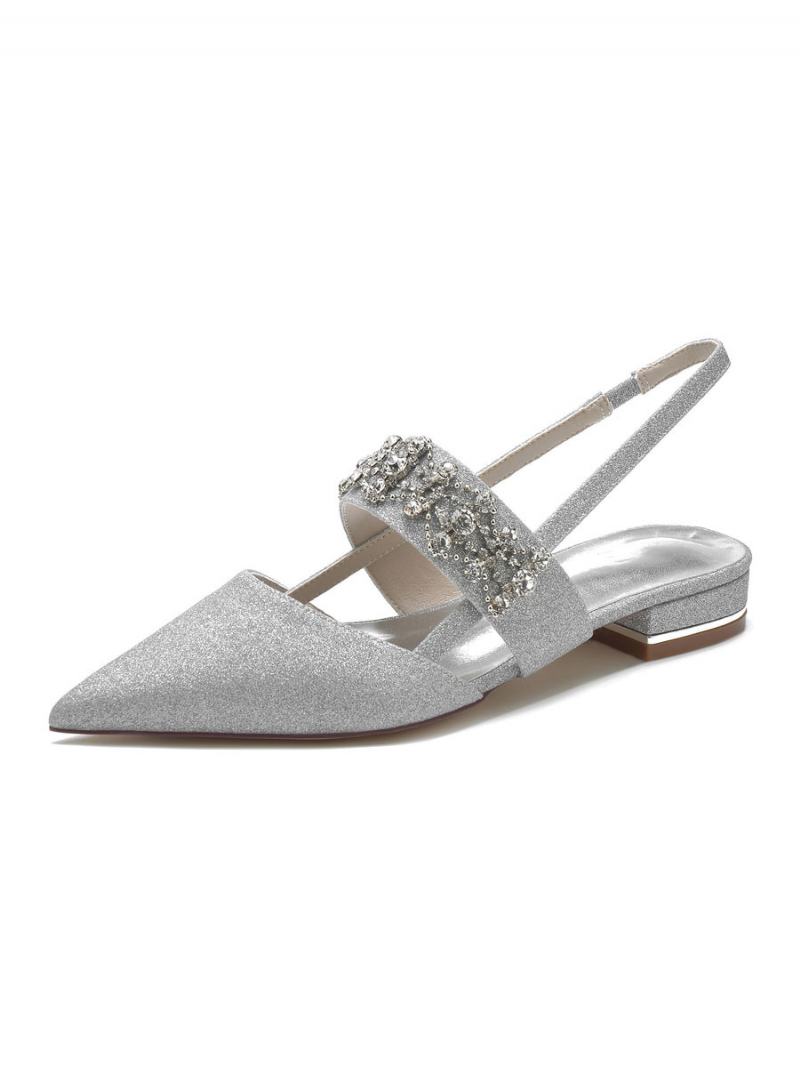 Γυναικεία Στρας Slingback Flat Νυφικά Παπούτσια - Ασημί