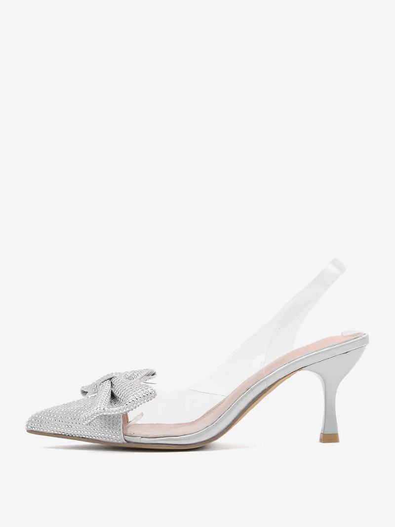 Γυναικεία Στρας Slingback Γόβες Διαφανές Στιλέτο Τακούνι Ασημί Αντλίες Pvc Άνω Μέρος - Ασημί