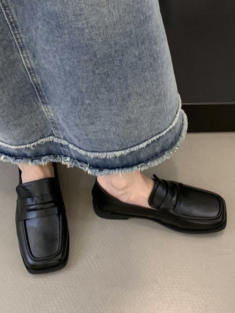 Γυναικεία Φλατ Pu Δερμάτινα Loafers - Μαύρο