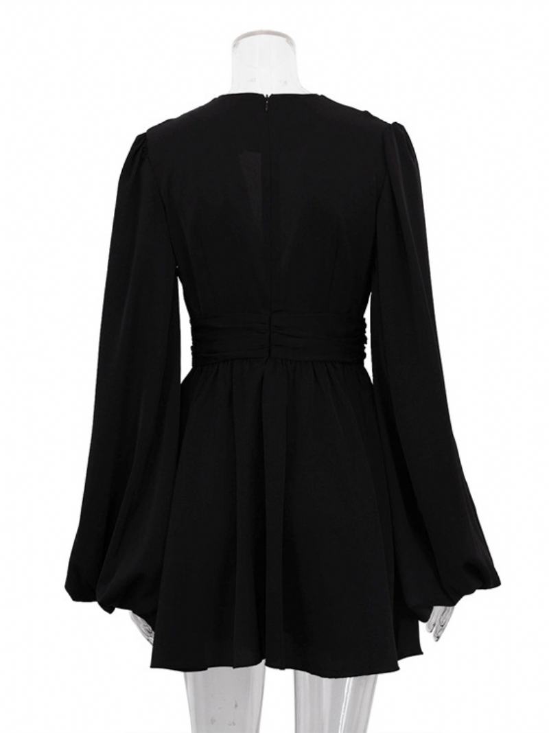 Γυναικεία Φορέματα Skater Σέξι Μίνι Plunge Pleated Batwing - Μαύρο