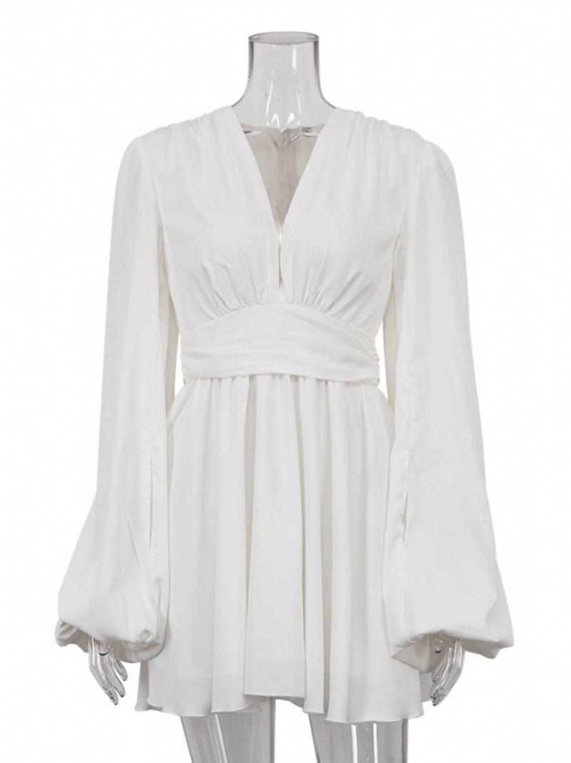 Γυναικεία Φορέματα Skater Σέξι Μίνι Plunge Pleated Batwing - Λευκό