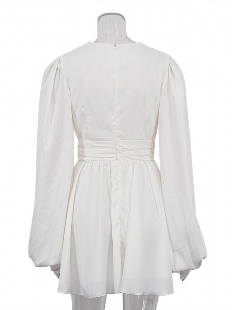 Γυναικεία Φορέματα Skater Σέξι Μίνι Plunge Pleated Batwing - Λευκό