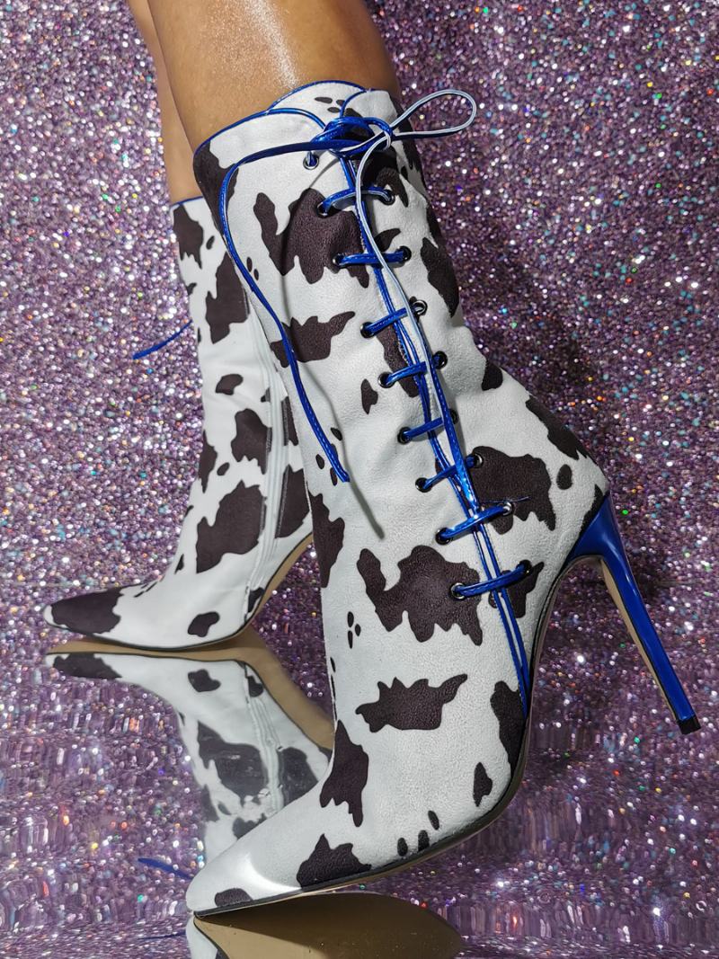 Γυναικείες Micro Suede Μποτάκια Stiletto Με Τακούνι Στο Επάνω Μέρος - Άσπρο