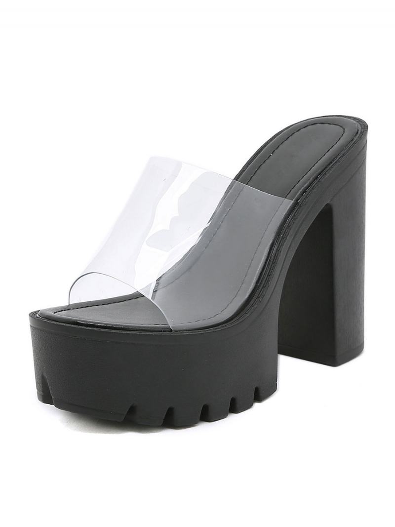 Γυναικείες Slingbacks Chunky Heel Pvc Πάνω Mules Καφέ - Μαύρο