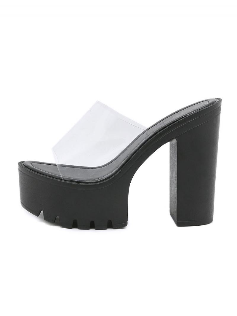 Γυναικείες Slingbacks Chunky Heel Pvc Πάνω Mules Καφέ - Μαύρο