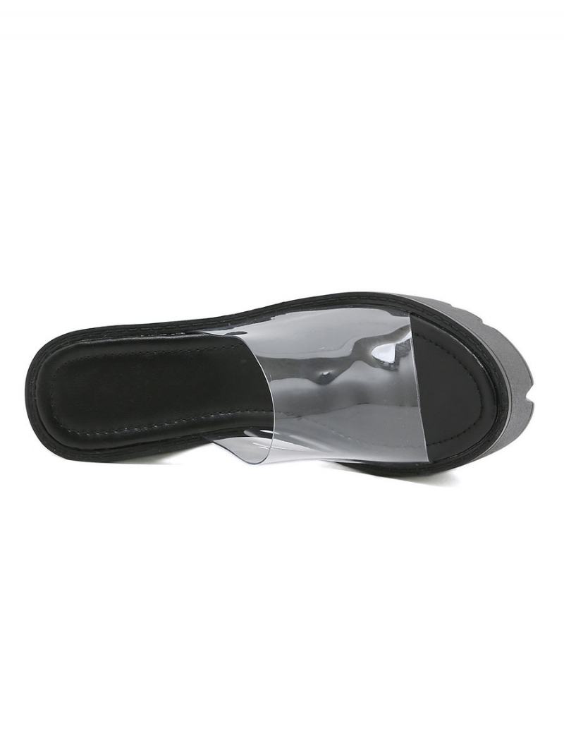 Γυναικείες Slingbacks Chunky Heel Pvc Πάνω Mules Καφέ - Μαύρο