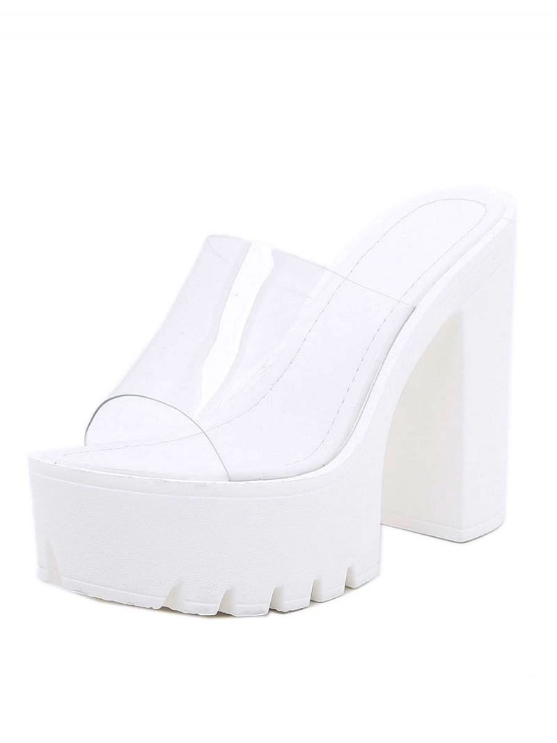 Γυναικείες Slingbacks Chunky Heel Pvc Πάνω Mules Καφέ - Λευκό